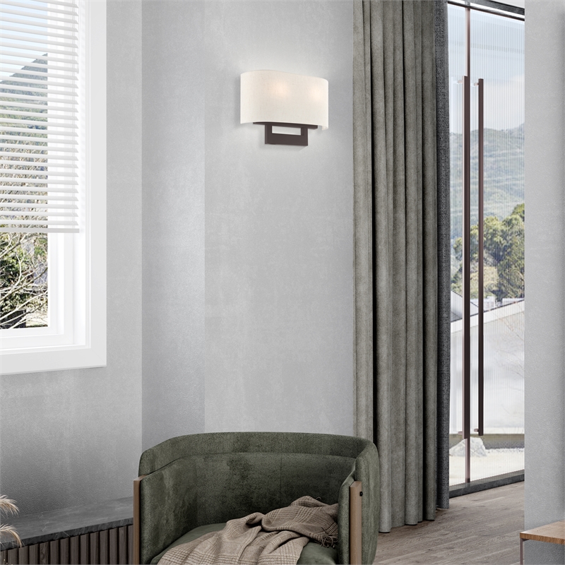 Beaumont Lane Contemporary 2-Light Metal & Fabric Wall Sconce in Bronze