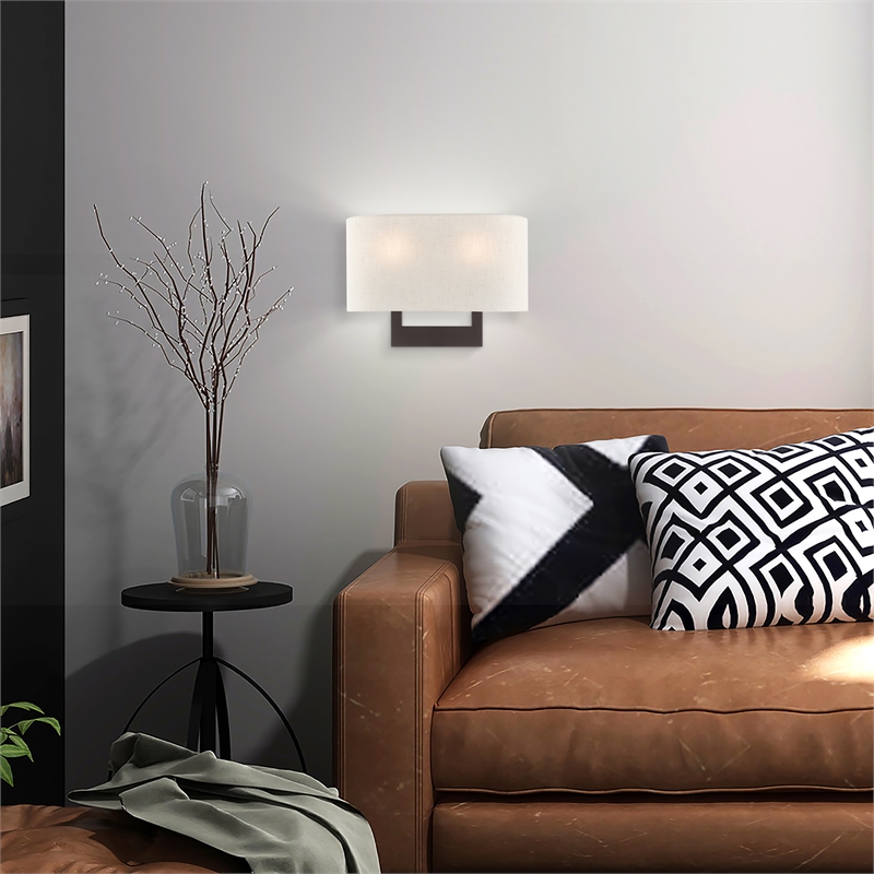 Beaumont Lane Contemporary 2-Light Metal & Fabric Wall Sconce in Bronze