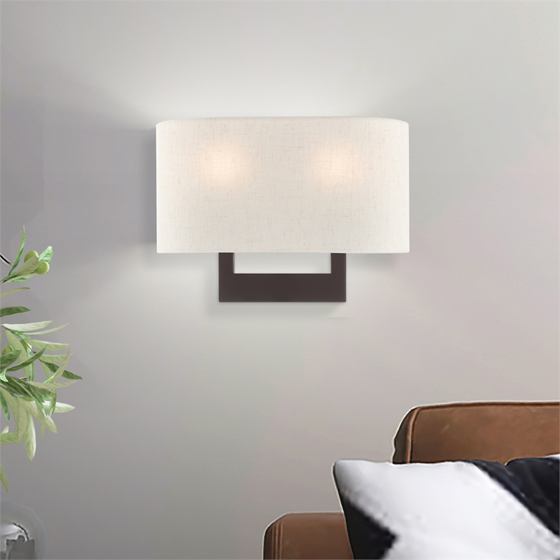 Beaumont Lane Contemporary 2-Light Metal & Fabric Wall Sconce in Bronze