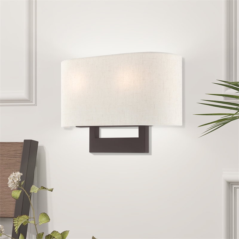 Beaumont Lane Contemporary 2-Light Metal & Fabric Wall Sconce in Bronze