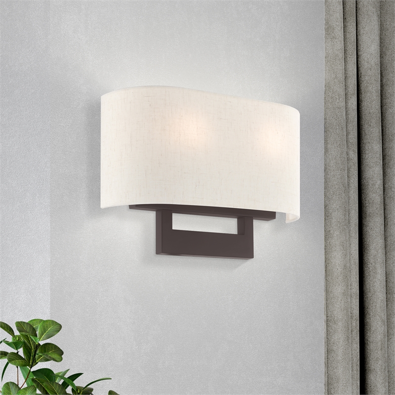 Beaumont Lane Contemporary 2-Light Metal & Fabric Wall Sconce in Bronze