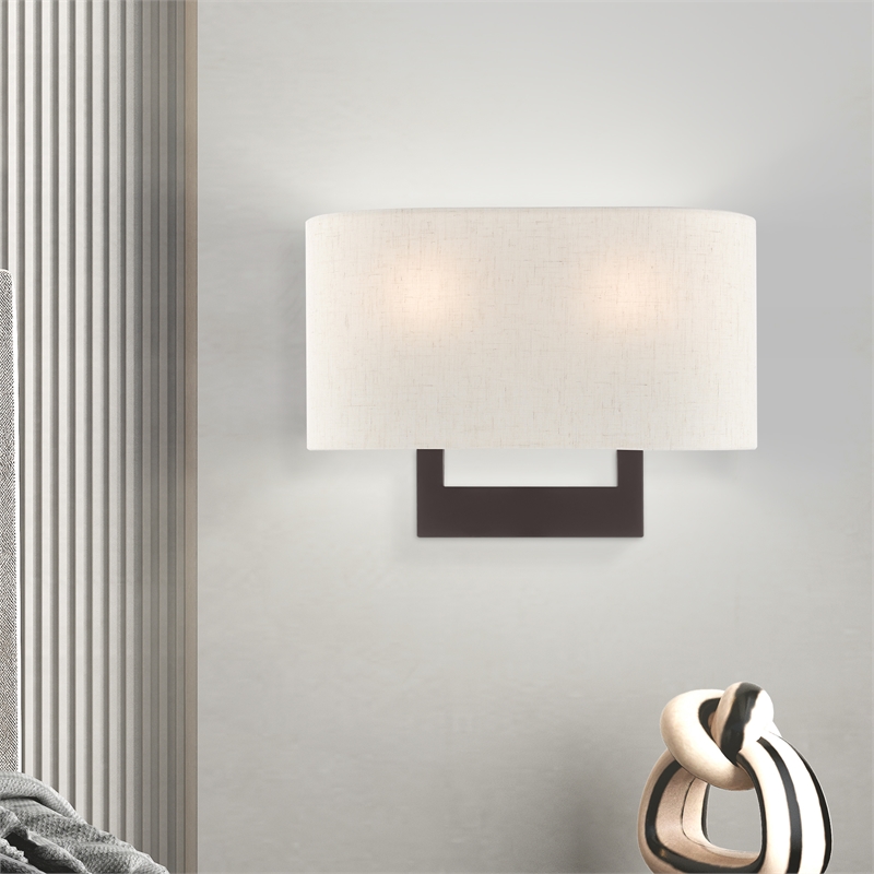 Beaumont Lane Contemporary 2-Light Metal & Fabric Wall Sconce in Bronze