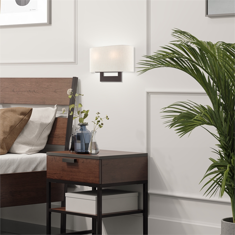 Beaumont Lane Contemporary 2-Light Metal & Fabric Wall Sconce in Bronze