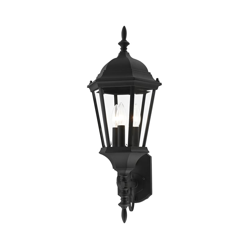 Beaumont Lane Traditional 3-Light Metal Outdoor Wall Lantern in Textured Black