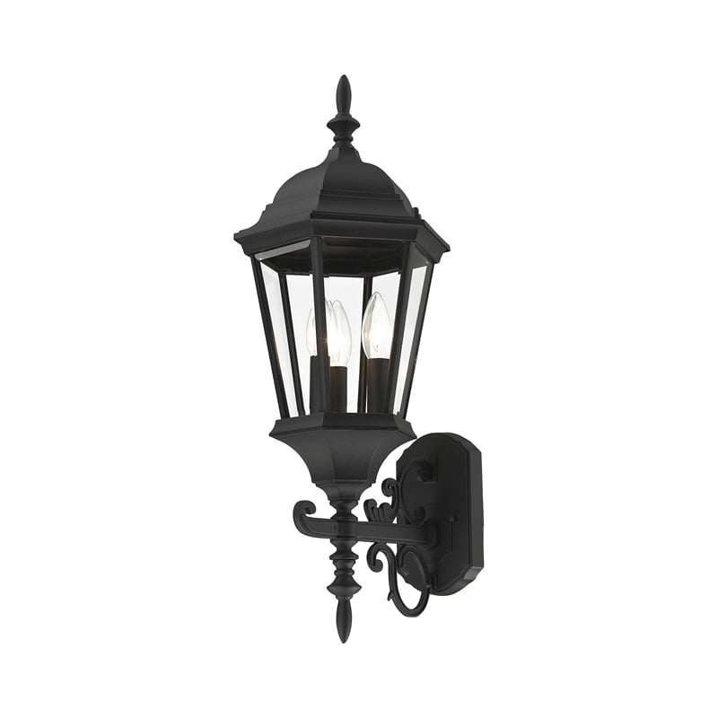 Beaumont Lane Traditional 3-Light Metal Outdoor Wall Lantern in Textured Black