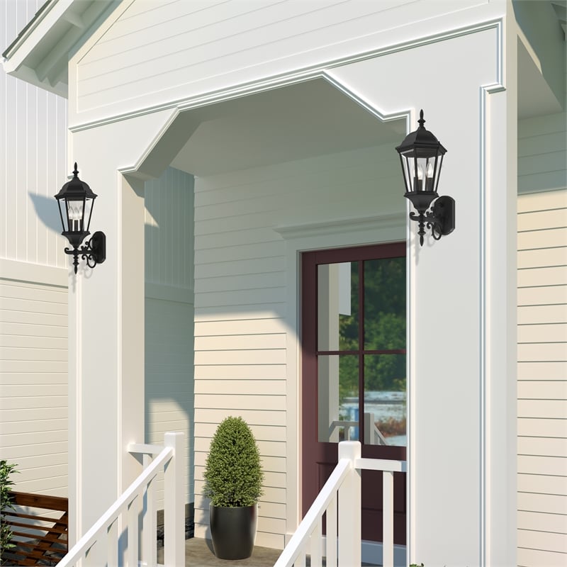 Beaumont Lane Traditional 3-Light Metal Outdoor Wall Lantern in Textured Black