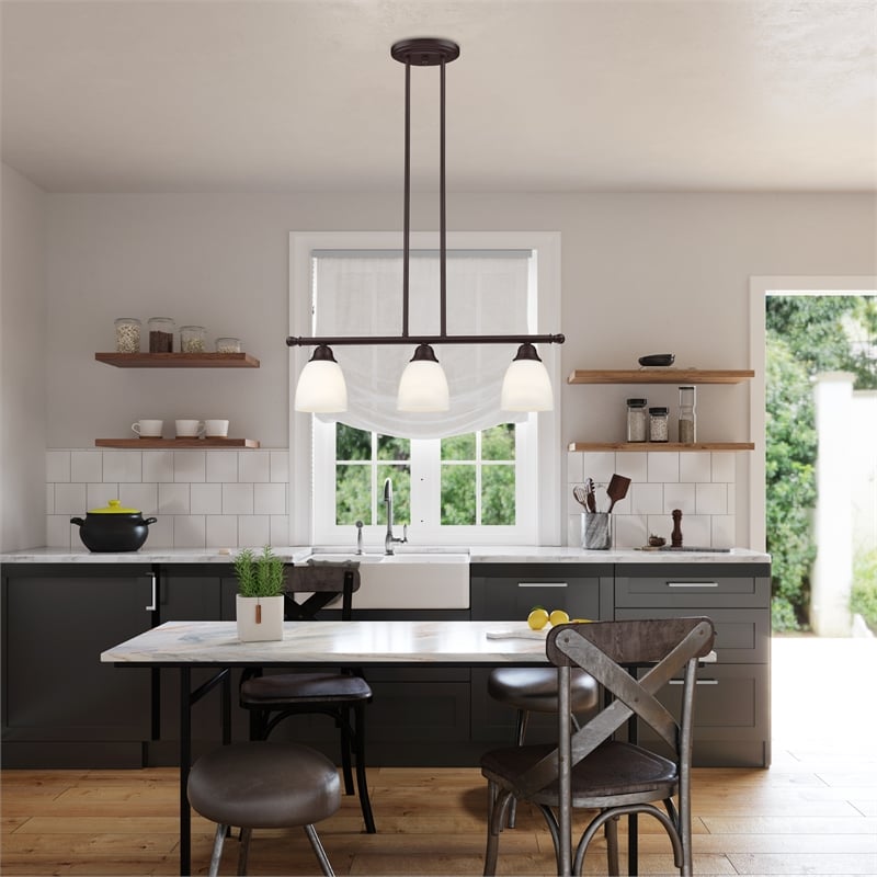 Beaumont Lane Contemporary 3-Light Metal Linear Chandelier in Bronze