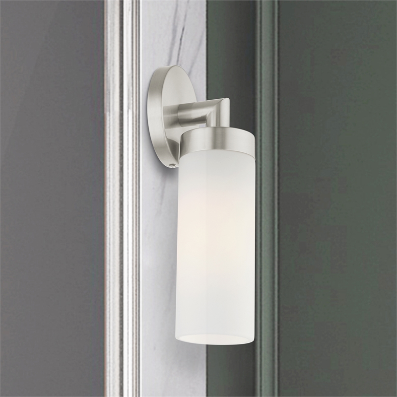 Beaumont Lane Contemporary 1-Light Glass/Metal Single Sconce in Brushed Nickel