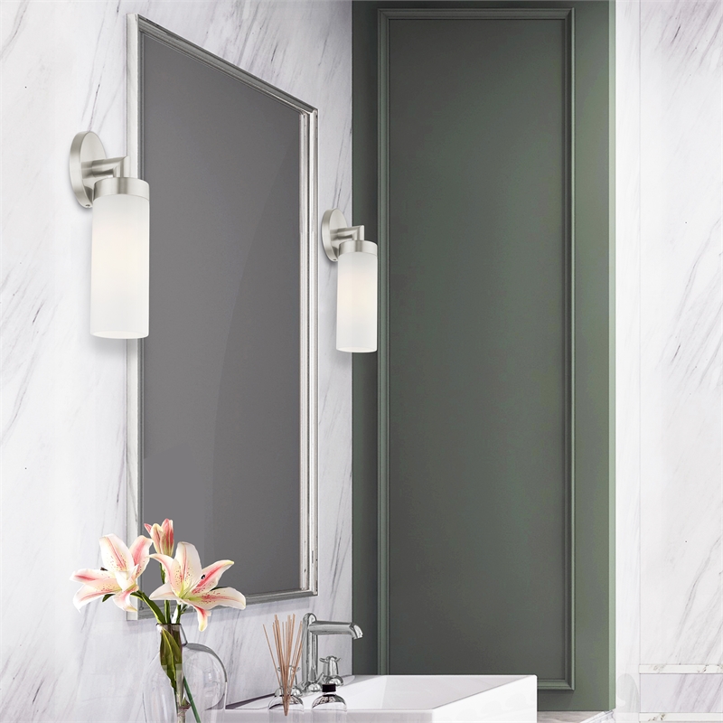 Beaumont Lane Contemporary 1-Light Glass/Metal Single Sconce in Brushed Nickel