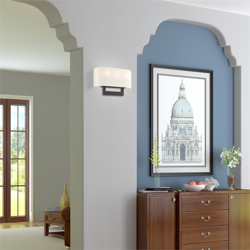 Beaumont Lane Contemporary 3-Light Metal & Fabric Wall Sconce in Bronze