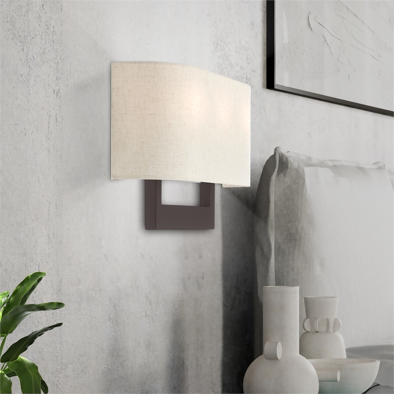 Beaumont Lane Contemporary 3-Light Metal & Fabric Wall Sconce in Bronze