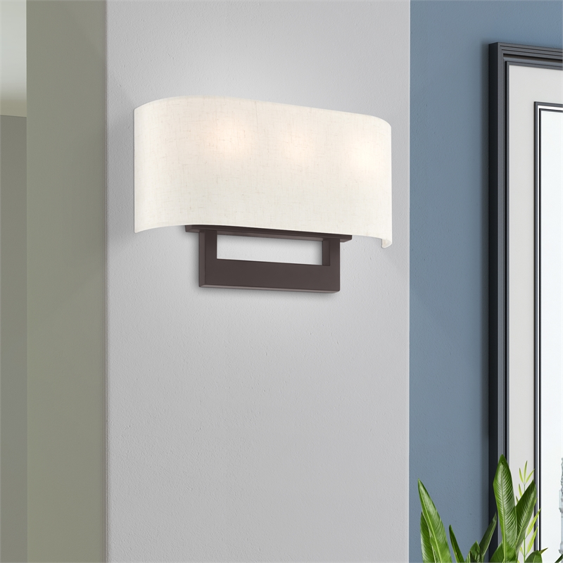 Beaumont Lane Contemporary 3-Light Metal & Fabric Wall Sconce in Bronze