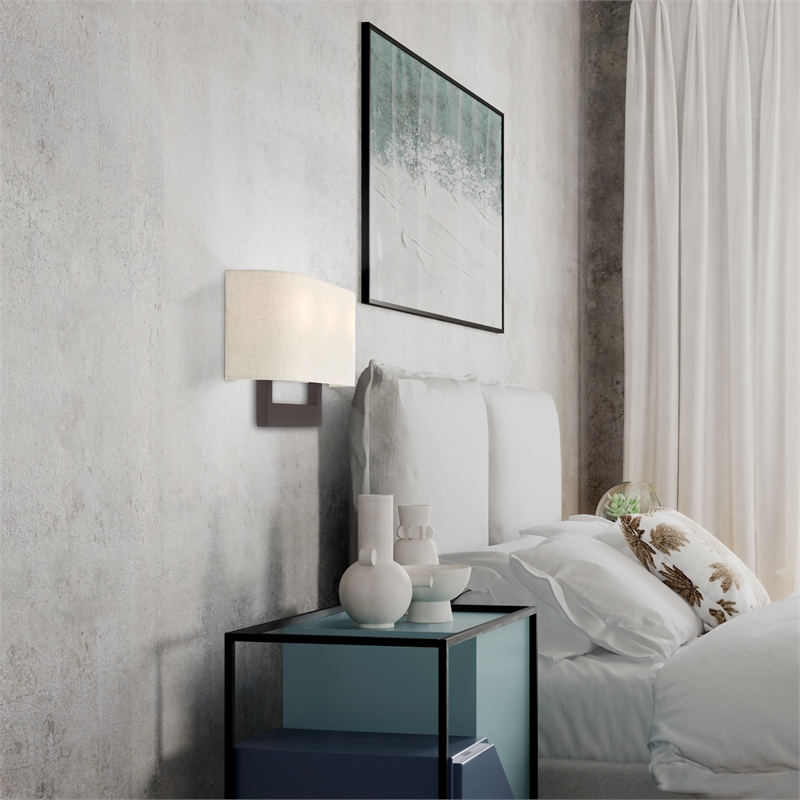 Beaumont Lane Contemporary 3-Light Metal & Fabric Wall Sconce in Bronze