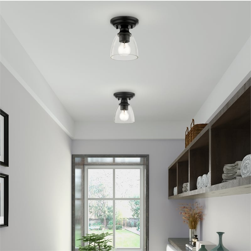 Beaumont Lane Transitional 1-Light Metal & Glass Flush Mount in Black