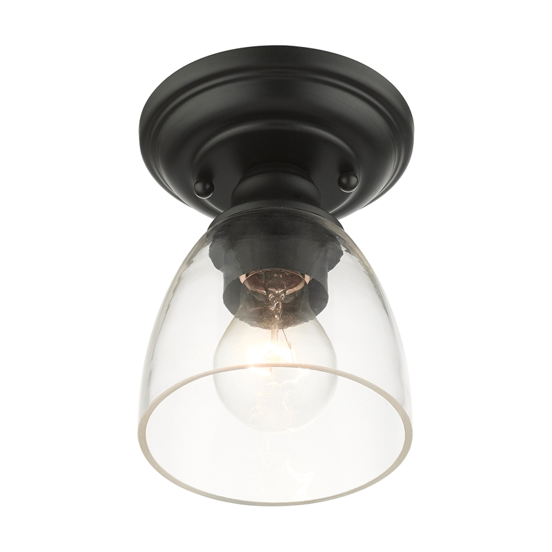 Beaumont Lane Transitional 1-Light Metal & Glass Flush Mount in Black