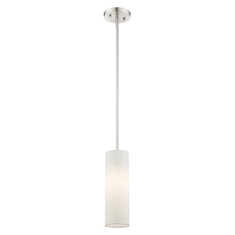 Beaumont Lane 1-Light Metal & Fabric Single Pendant in Brushed Nickel