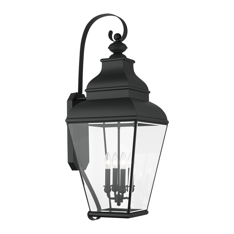 Beaumont Lane Contemporary Brass Outdoor Wall Lantern in Black