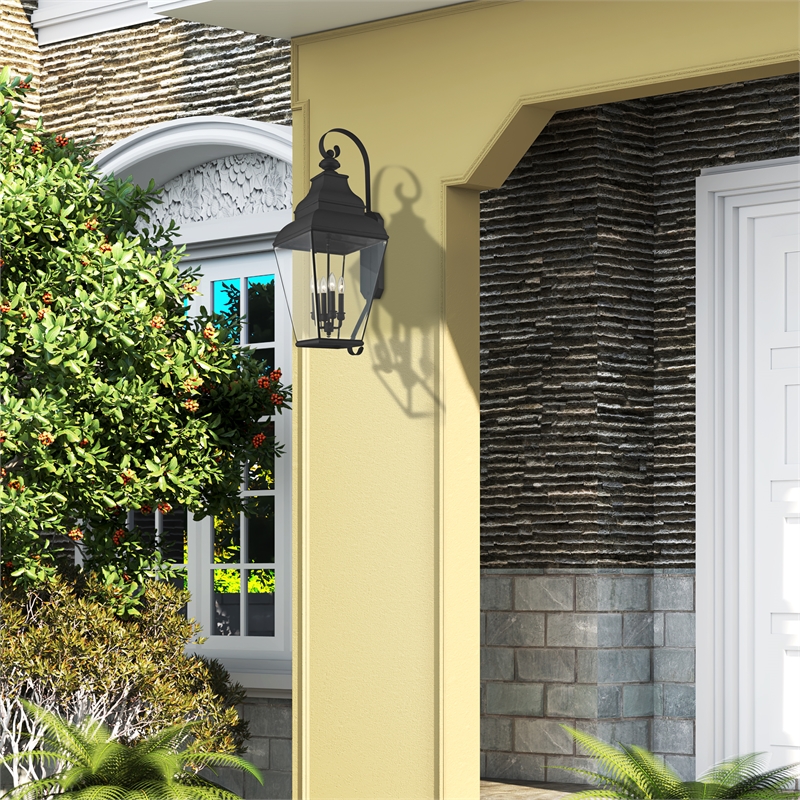 Beaumont Lane Contemporary Brass Outdoor Wall Lantern in Black