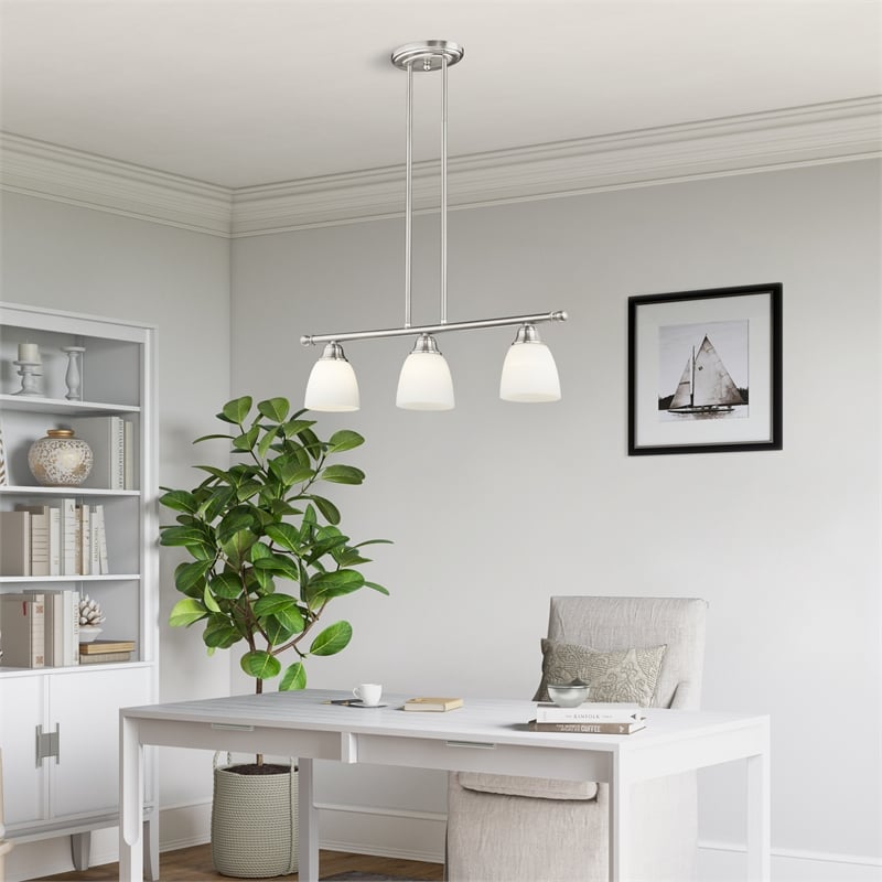Beaumont Lane Contemporary 3-Light Metal Linear Chandelier in Brushed Nickel