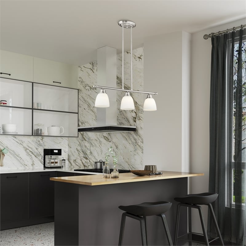 Beaumont Lane Contemporary 3-Light Metal Linear Chandelier in Brushed Nickel