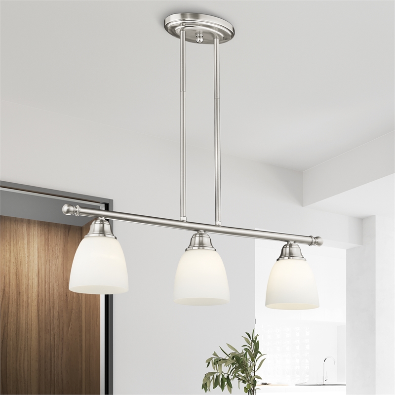 Beaumont Lane Contemporary 3-Light Metal Linear Chandelier in Brushed Nickel