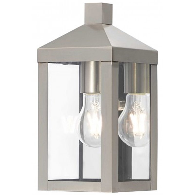 Beaumont Lane Contemporary Brass Outdoor Wall Lantern in Nickel