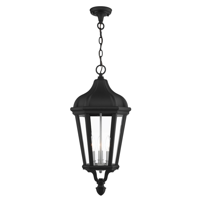 Beaumont Lane Contemporary 3 Light Outdoor Hanging Lantern in Textured Black