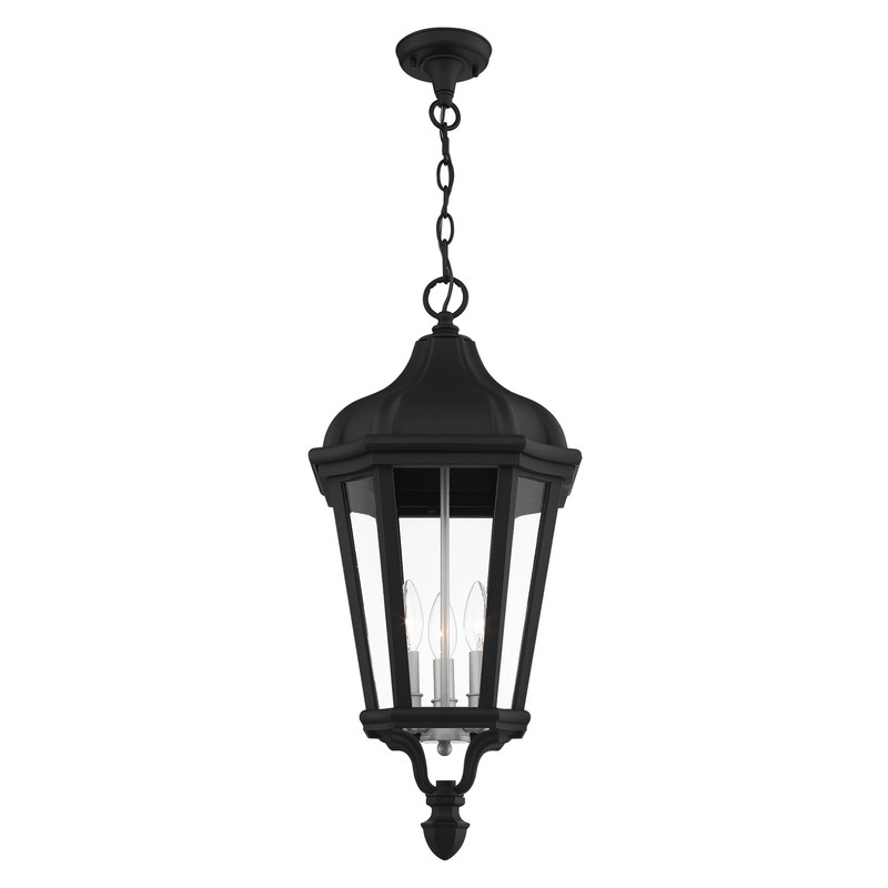 Beaumont Lane Contemporary 3 Light Outdoor Hanging Lantern in Textured Black