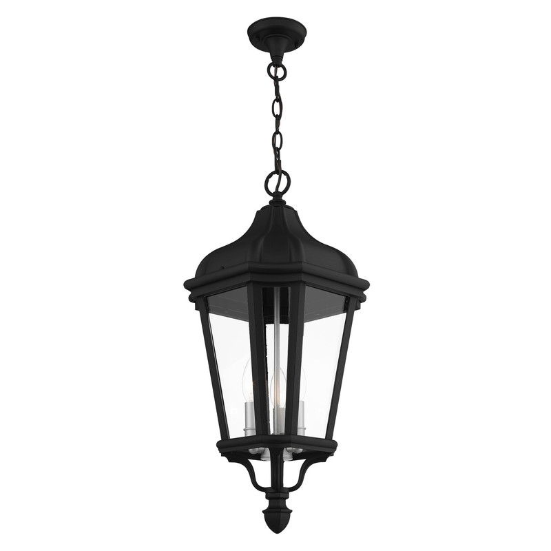 Beaumont Lane Contemporary 3 Light Outdoor Hanging Lantern in Textured Black