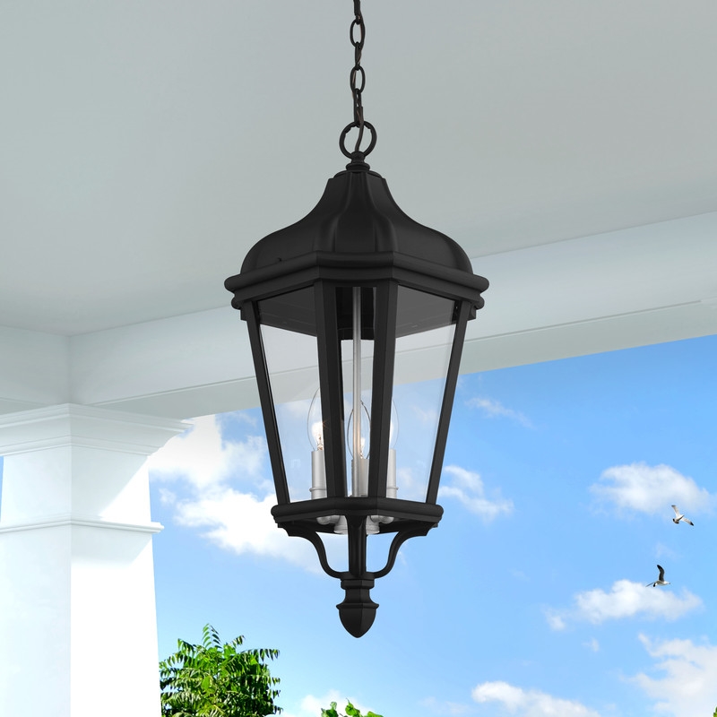 Beaumont Lane Contemporary 3 Light Outdoor Hanging Lantern in Textured Black