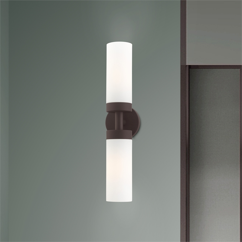 Beaumont Lane Contemporary 2-Light Glass/Metal ADA Vanity Sconce in Bronze