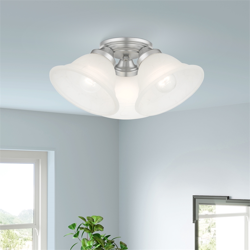 Beaumont Lane Contemporary 3-Light Metal Flush Mount in Satin Nickel