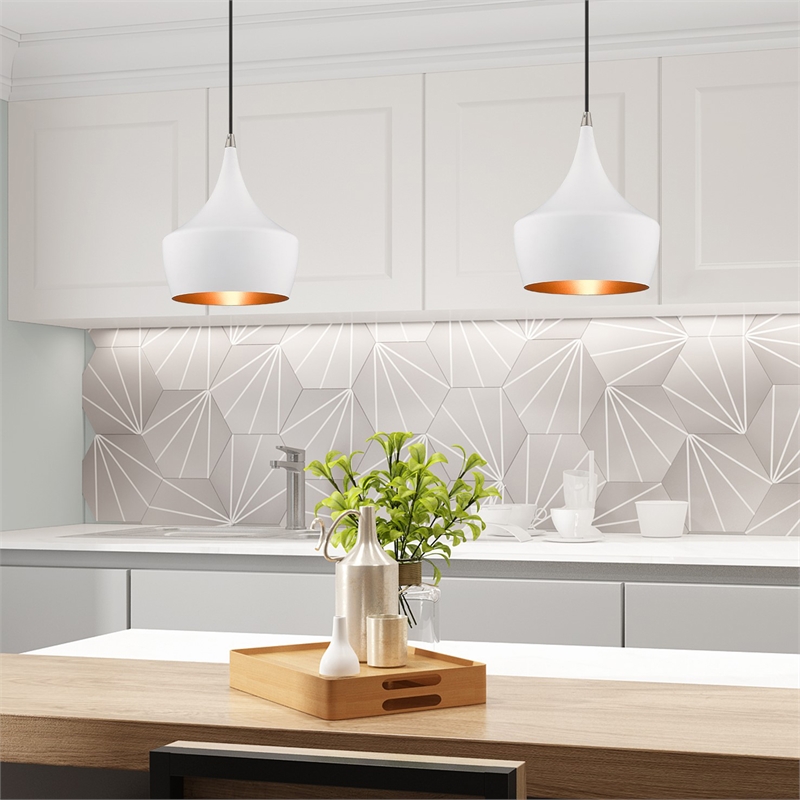 Beaumont Lane Mid-Century 1-Light Metal Single Pendant in White