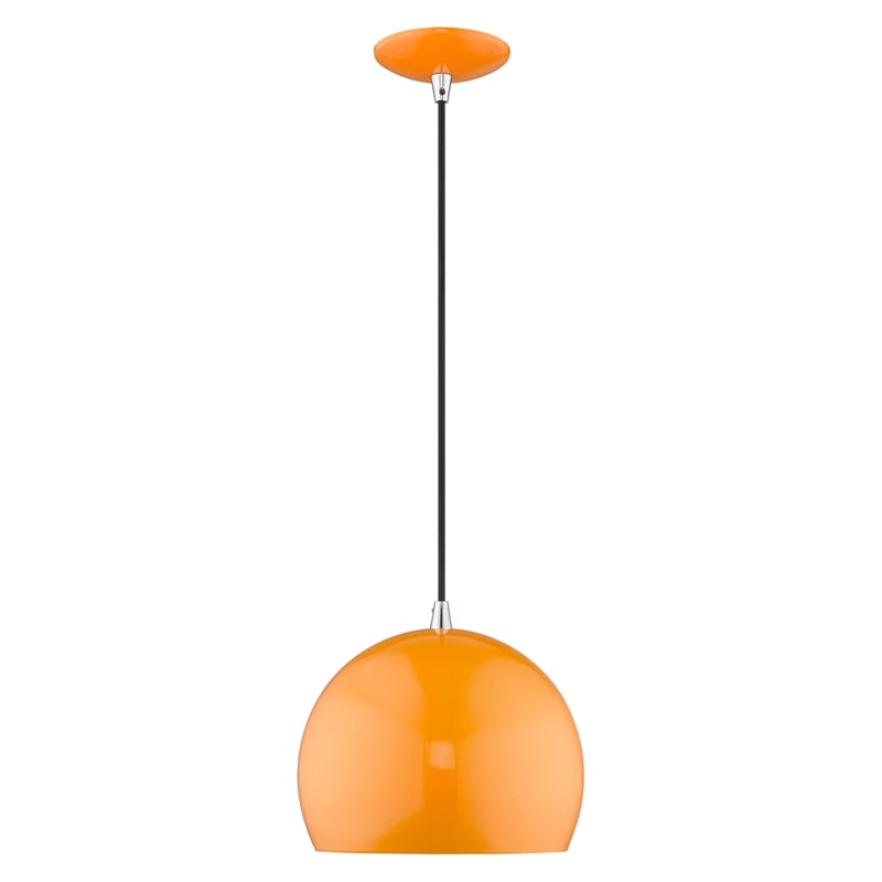 Beaumont Lane Modern 1-Light Metal Single Pendant with Shade in Shiny Orange