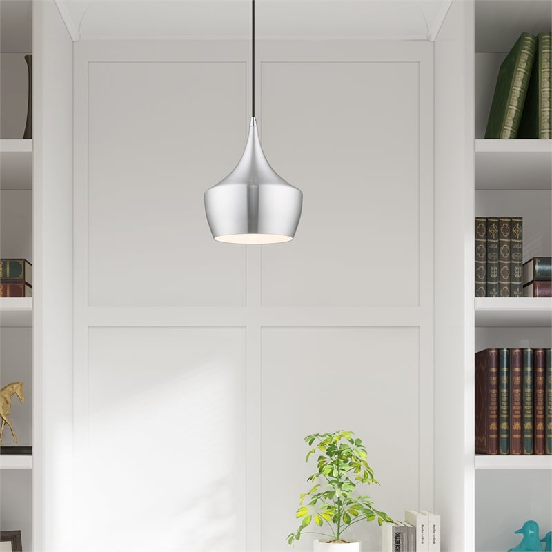Beaumont Lane Mid-Century 1-Light Metal Single Pendant in Brushed Aluminum