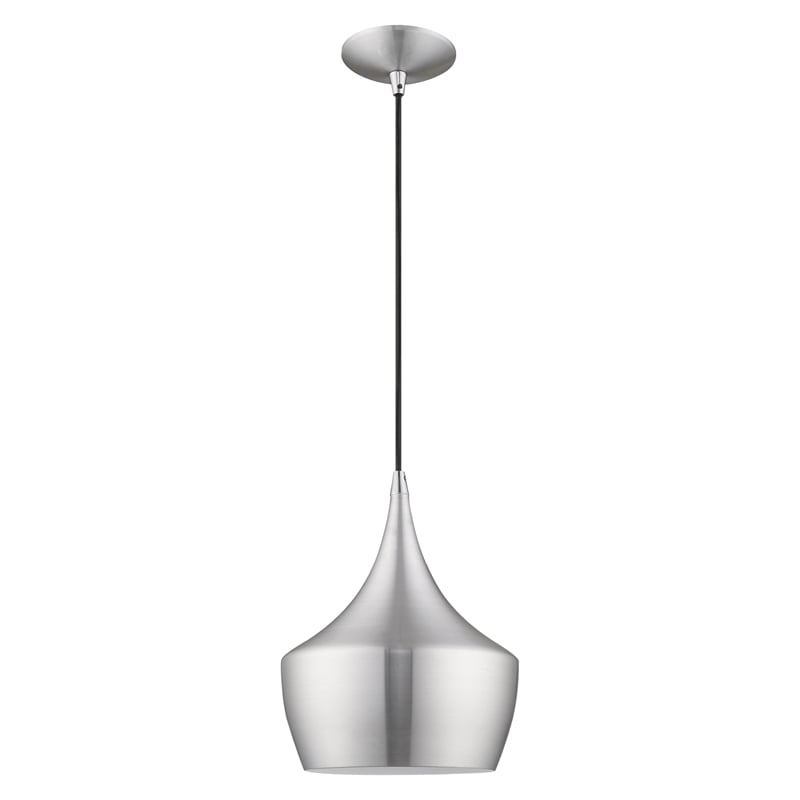 Beaumont Lane Mid-Century 1-Light Metal Single Pendant in Brushed Aluminum