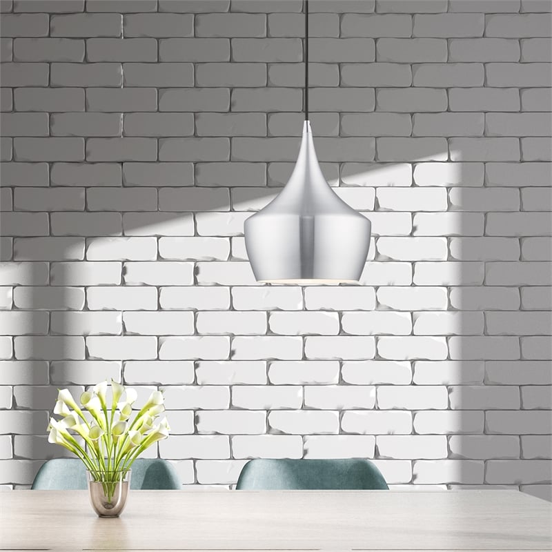 Beaumont Lane Mid-Century 1-Light Metal Single Pendant in Brushed Aluminum