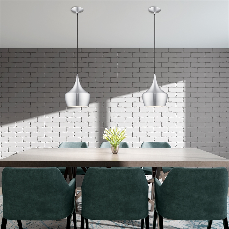 Beaumont Lane Mid-Century 1-Light Metal Single Pendant in Brushed Aluminum