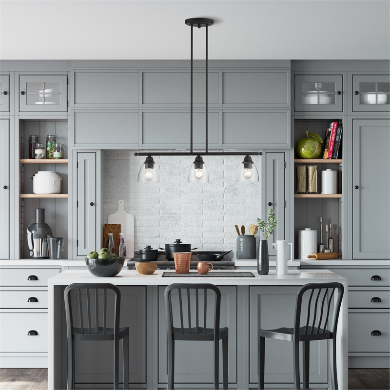 Beaumont Lane Transitional 3-Light Metal Linear Chandelier in Black