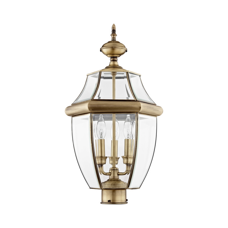 Beaumont Lane Contemporary 3 Light Antique Brass Outdoor Post Top Lantern