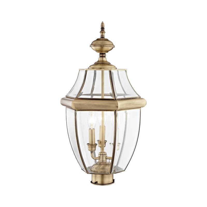 Beaumont Lane Contemporary 3 Light Antique Brass Outdoor Post Top Lantern