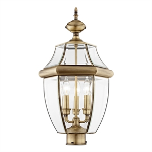 Beaumont Lane Contemporary 3 Light Antique Brass Outdoor Post Top Lantern