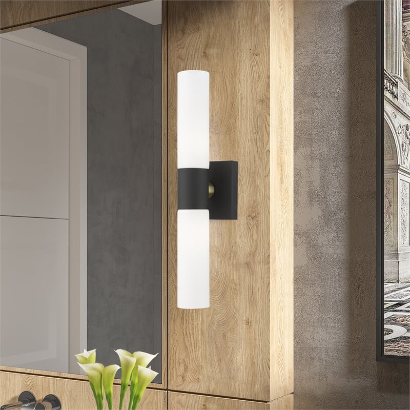 Beaumont Lane 2-Light Twist Lock Metal ADA Vanity Sconce in Textured Black