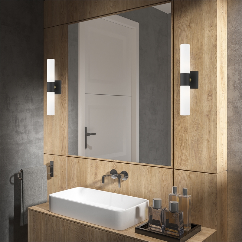 Beaumont Lane 2-Light Twist Lock Metal ADA Vanity Sconce in Textured Black