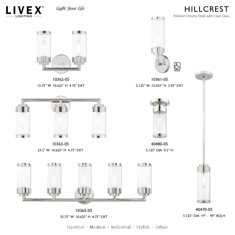 Beaumont Lane Modern 1-Light Metal ADA Wall Sconce in Polished Chrome