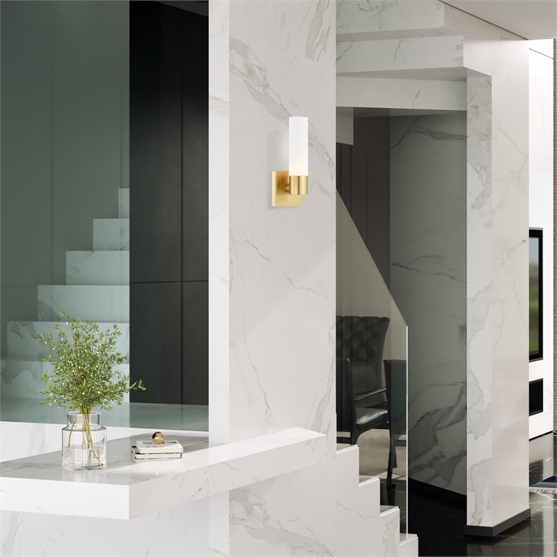 Beaumont Lane 1-Light Twist Lock Glass/Metal Wall Sconce in Satin Brass