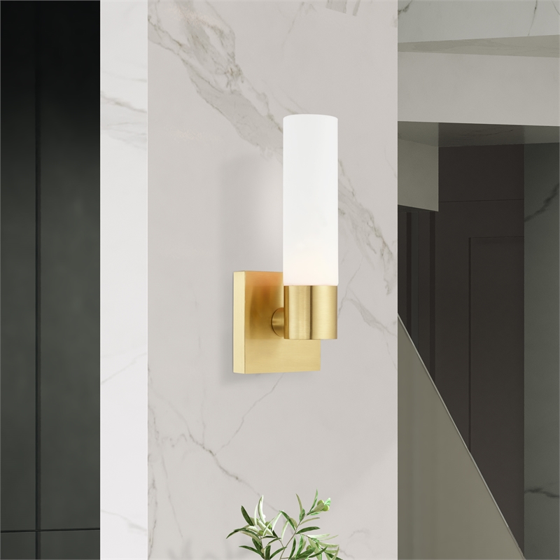 Beaumont Lane 1-Light Twist Lock Glass/Metal Wall Sconce in Satin Brass