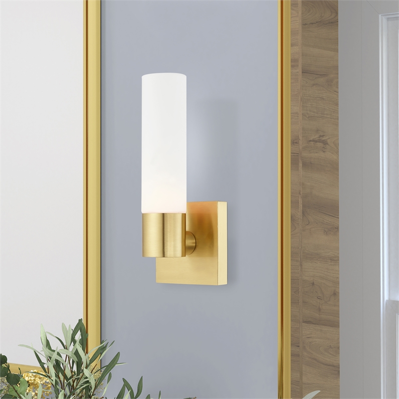 Beaumont Lane 1-Light Twist Lock Glass/Metal Wall Sconce in Satin Brass