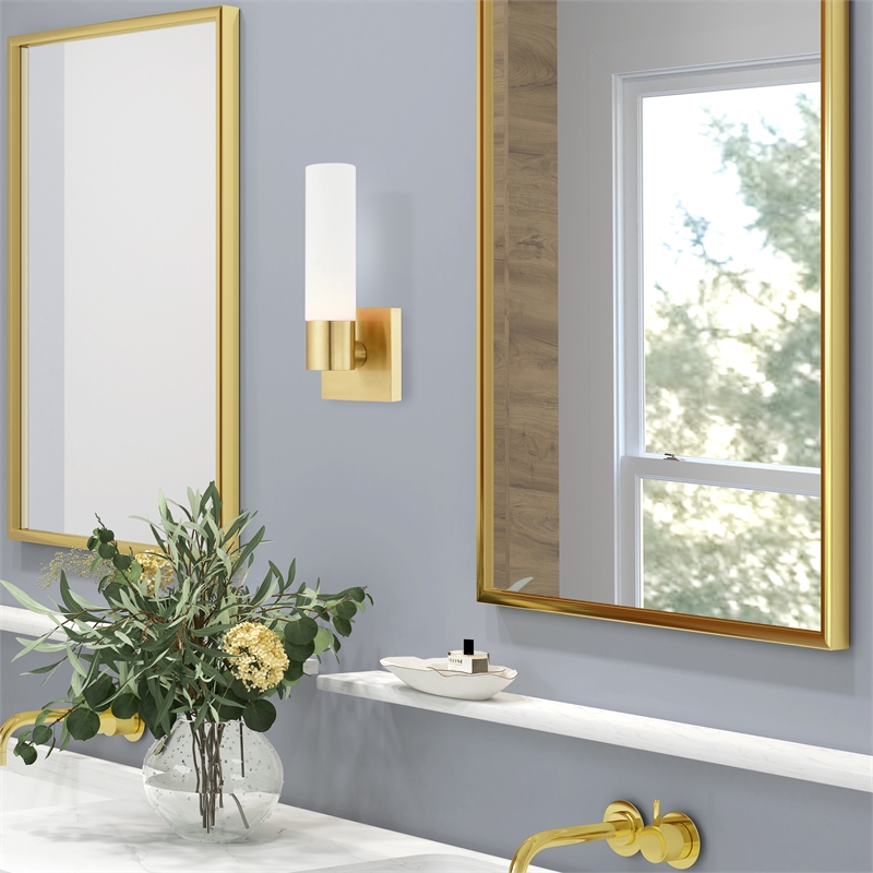 Beaumont Lane 1-Light Twist Lock Glass/Metal Wall Sconce in Satin Brass