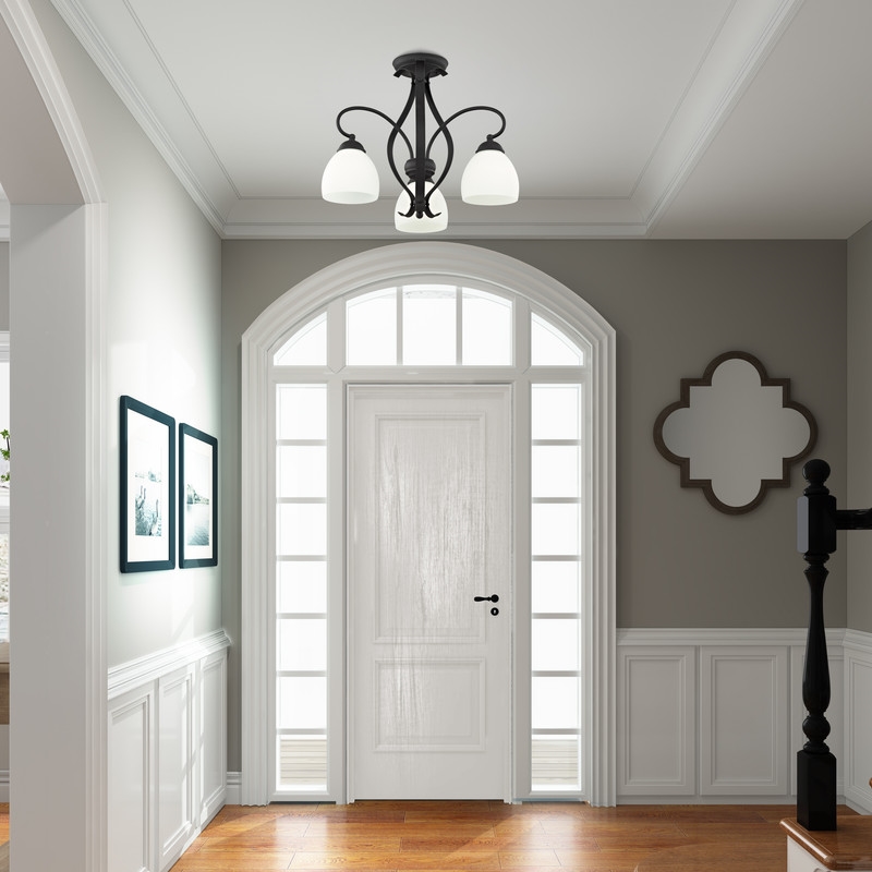 Beaumont Lane Contemporary 3 Light Black Convertible Chandelier/Semi Flush